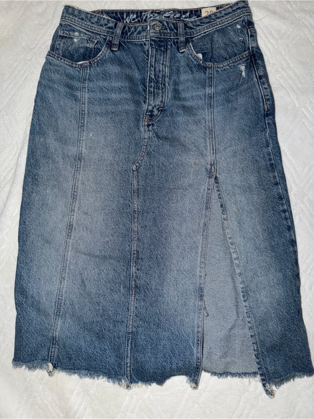 Free People Denim Midi Skirt in Faded Blue